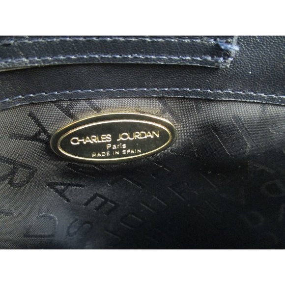 *Charles Jourdan Paris Vintage Satchel Shoulder Bag RETRO Black Midnight Blue - Picture 8 of 12